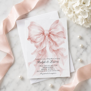 Dusty Pink Bow Girl Baby Shower Invitation
