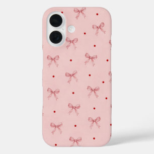 Dusty Pink Bow Pattern Apple iPhone 16 Case