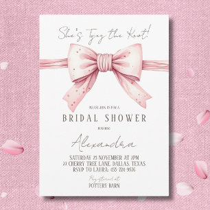 Dusty Pink Bow Shes Tying the Knot Bridal Shower Invitation