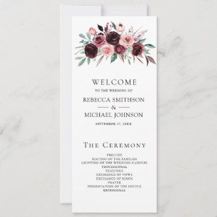 Dusty Pink Burgundy Floral Wedding Program