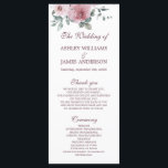 Dusty Pink Burgundy Floral Wedding Program Programme<br><div class="desc">Chic, floral wedding program features elegant handwritten script calligraphy and modern typography on a white background with as stylish touch of hand painted watercolor rose flowers in a dusty pink and burgundy colour palette. Simply add your wedding program details. Exclusively designed for you by Happy Dolphin Studio. If you need...</div>