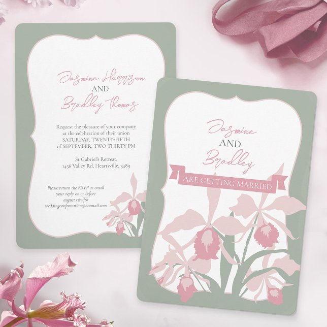 Dusty pink Cattleya orchid wedding modern floral Invitation (Creator Uploaded)