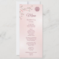 Dusty Pink Cherry Blossom Chinese Wedding Menu 