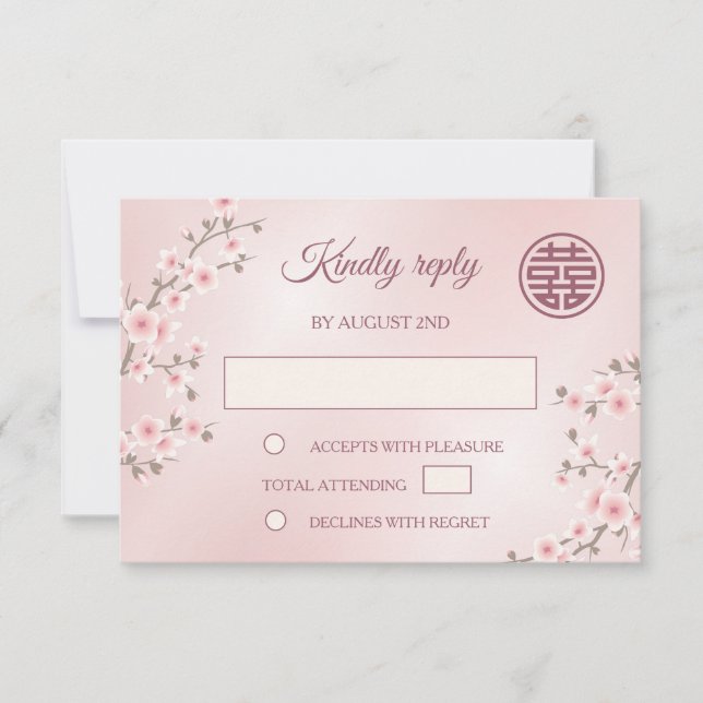Dusty PInk Cherry Blossom  RSVP Chinese Wedding (Front)