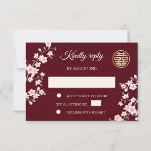 Dusty PInk Cherry Blossom RSVP Chinese Wedding Invitation