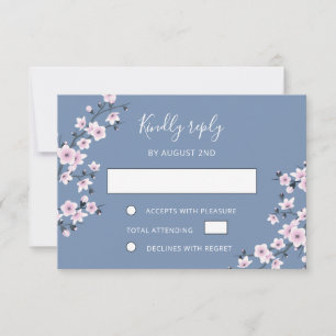 Dusty Pink Cherry Blossom  Wedding RSVP Card