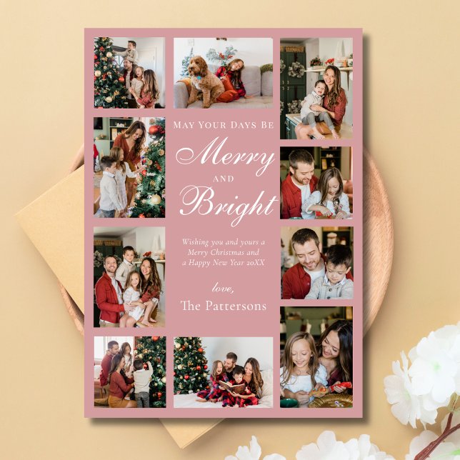 Dusty Pink Chic 10 Photo Collage Classy Christmas Holiday Card (Creator Uploaded)