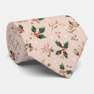Dusty Pink Christmas Holly Botanical Snowflake Tie