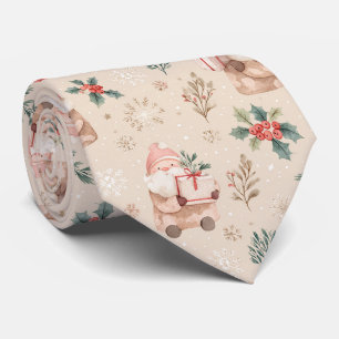 Dusty Pink Christmas Santa Botanical Watercolor Tie