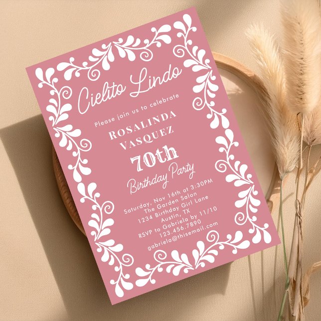 Dusty Pink Cielito Lindo Mexican 70th Birthday Invitation (Creator Uploaded)