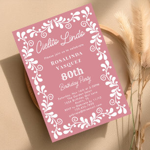 Dusty Pink Cielito Lindo Mexican 80th Birthday Invitation