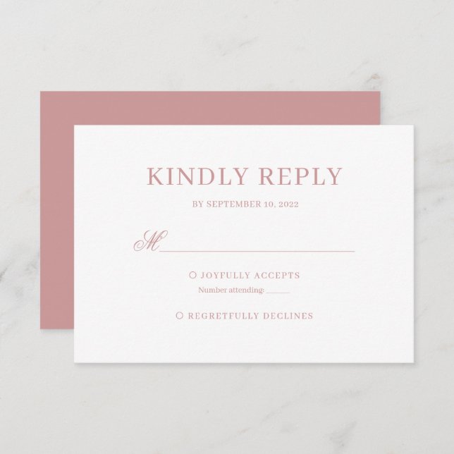 Dusty Pink Classic Calligraphy Script Wedding Rsvp (Front/Back)