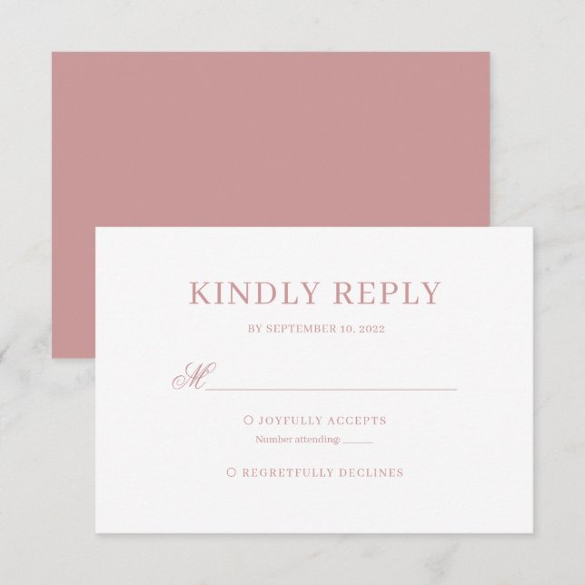 Dusty Pink Classic Calligraphy Script Wedding Rsvp Card (Front/Back)