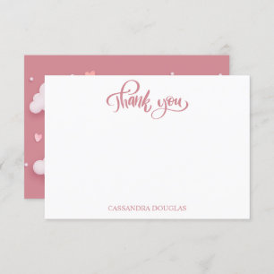 Dusty Pink Cloud Theme Girl Baby Shower Thank You Card