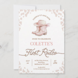 Dusty Pink Cowgirl Boots First Rodeo 1st Birthday Invitation