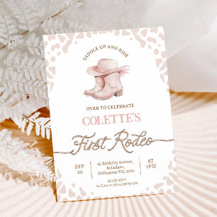 Dusty Pink Cowgirl Boots First Rodeo 1st Birthday Invitation