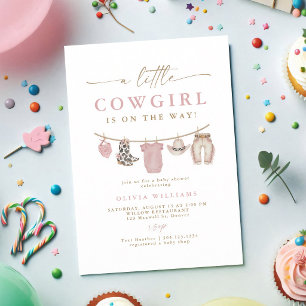 Dusty Pink Cowgirl Clothesline Baby Shower Invitation