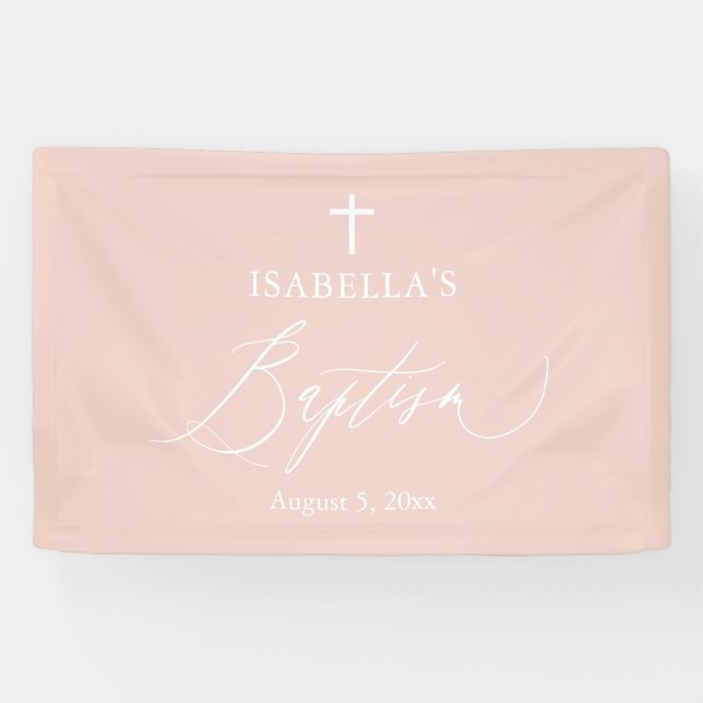 Dusty Pink Cross Girl Baptism Backdrop Banner (Horizontal)