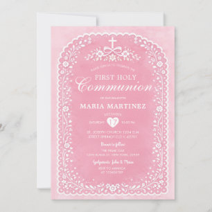 Dusty Pink Cross Papel Picado First Holy Communion Invitation