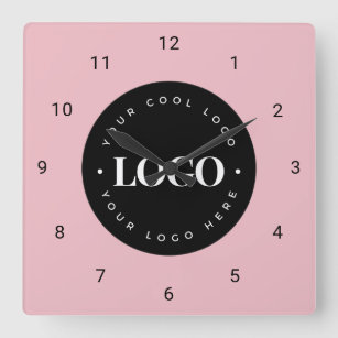 Dusty Pink Custom Logo Business Company Office Square Wall Clock