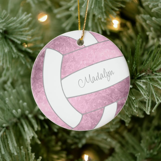 dusty pink custom name keepsake volleyball ceramic tree decoration (Tree)
