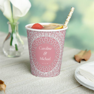 Dusty Pink Customisable  Wedding Lace Paper cup