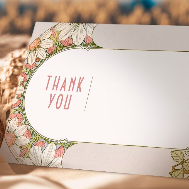 Dusty Pink Daisy Insert Thank You Card Art Nouveau (Creator Uploaded)