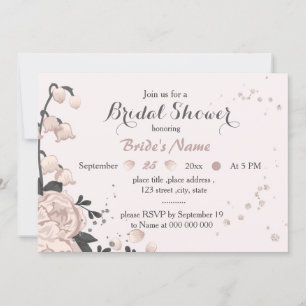 dusty pink dark grey flowers amazing bridal shower invitation