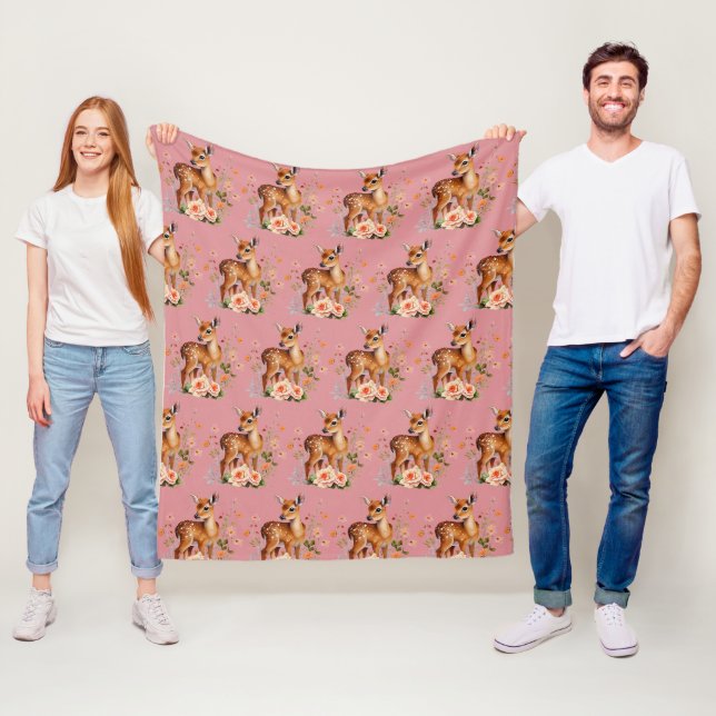 Dusty Pink Deer Pattern Modern Fleece Blanket (In Situ)