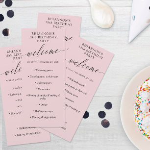 Dusty Pink Delicate Calligraphy Birthday Party Programme