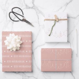 Dusty Pink Eid Mubarak Masjid Pattern Design Wrapping Paper Sheet