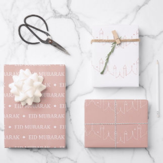 Dusty Pink Eid Mubarak Masjid Pattern Design Wrapping Paper Sheet