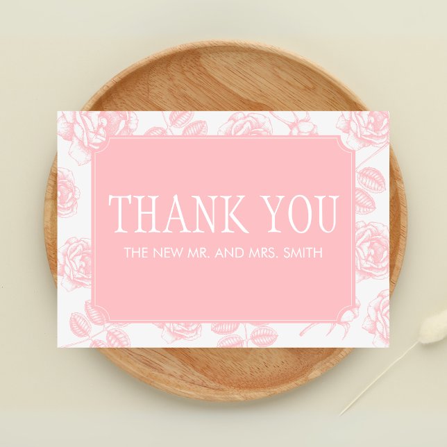 Dusty Pink Elegant Chinoiserie Wedding Thank You Card (Dusty Pink Vintage Elegant Wedding Thank you Card)