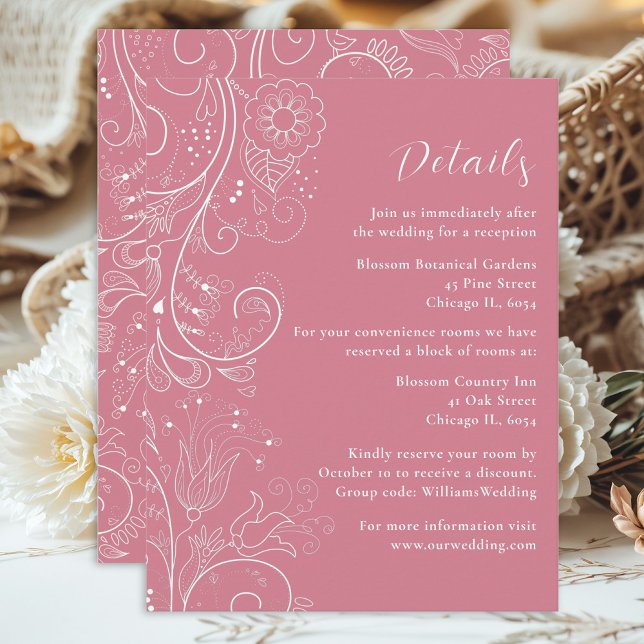 Dusty Pink Elegant Floral Wedding Details Enclosure Card (Creator Uploaded)