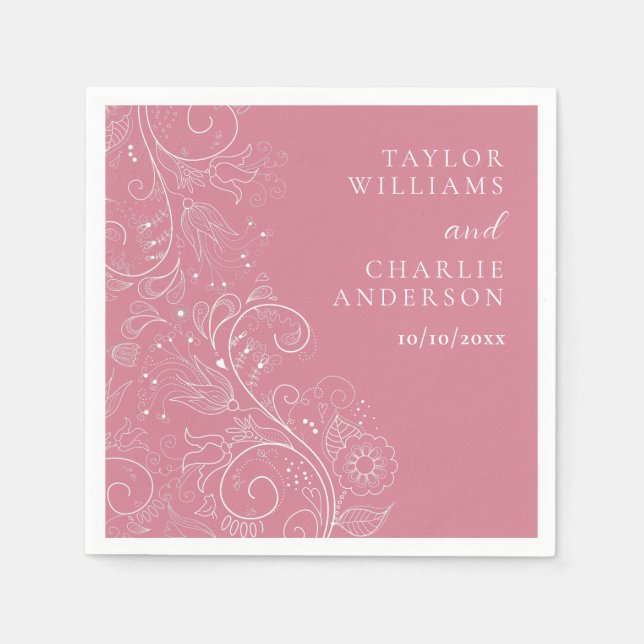 Dusty Pink Elegant Floral Wedding Napkin (Front)