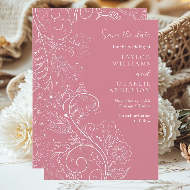 Dusty Pink Elegant Floral Wedding Save The Date (Creator Uploaded)