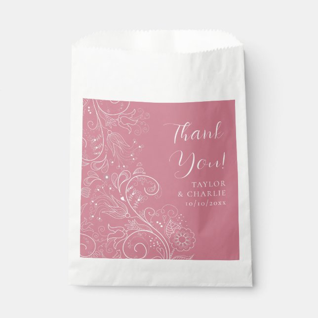 Dusty Pink Elegant Floral Wedding Thank You Favour Bags (Front)
