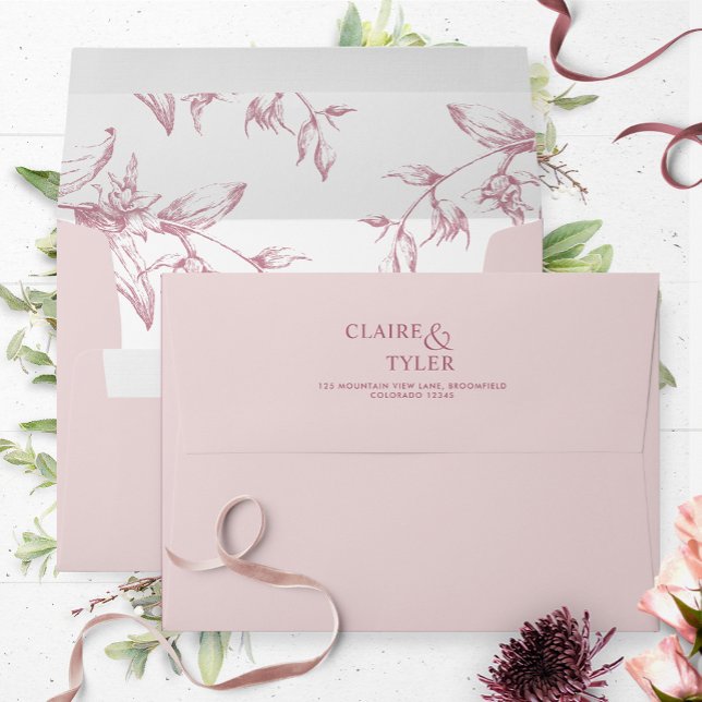 Dusty Pink Elegant Modern Formal, Floral Wedding Envelope (Creator Uploaded)