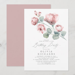 Dusty Pink Elegant Romantic Floral Birthday Invitation