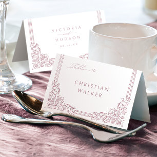 Dusty Pink Elegant Vintage Foldable Place Card
