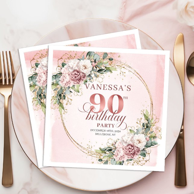 Dusty Pink Eucalyptus Boho 90th Birthday Party   Napkin (Dusty Pink Eucalyptus Boho 90th Birthday Party Napkins)