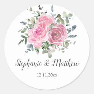 Dusty Pink Eucalyptus Botanical Floral Wedding Classic Round Sticker