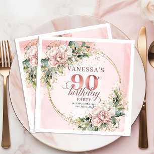 Dusty Pink Eucalyptus Floral 90th Birthday Party  Napkin