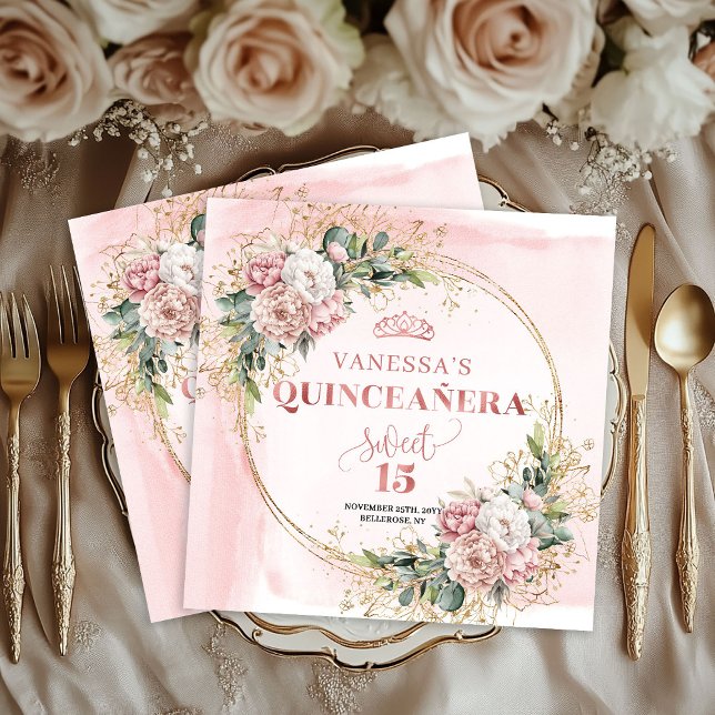 Dusty Pink Eucalyptus Floral Napkin 15th Birthday (Dusty Pink Eucalyptus Floral Napkin for 15th Birthday)