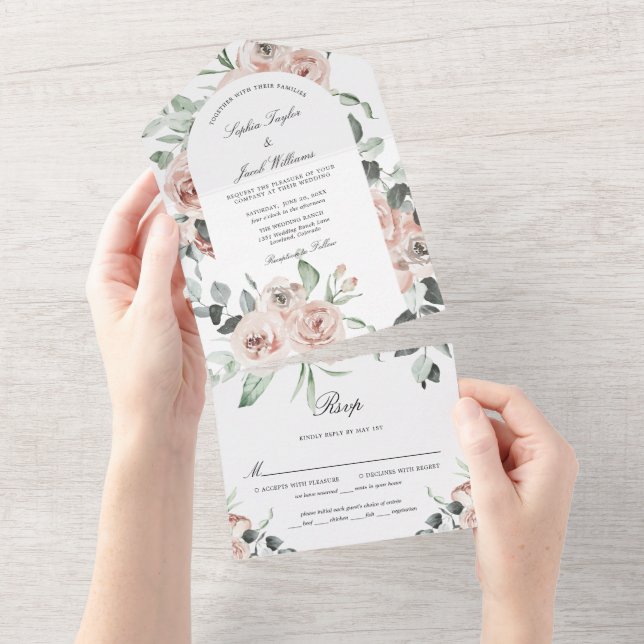 Dusty Pink Eucalyptus Floral Wedding All In One Invitation (Tearaway)