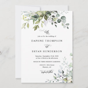 Dusty Pink Eucalyptus Leaves Wedding QR Code Photo Invitation