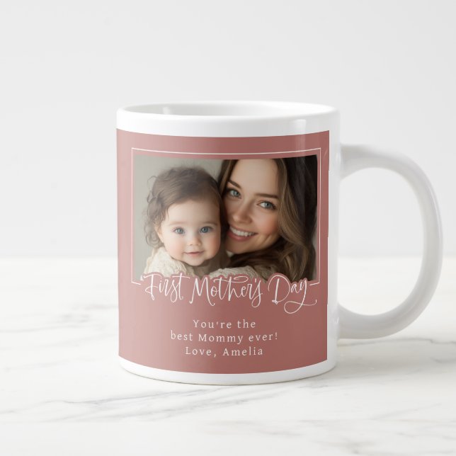 Dusty Pink First Mother's Day Photo  Large Coffee Mug (Right)
