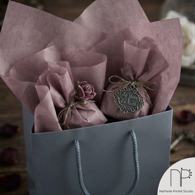 Dusty Pink Fleur de Lis Pattern Tissue Paper (Dusty pink fleur-de-lis pattern tissue paper featuring fine-line ink work and a chic noir aesthetic.)
