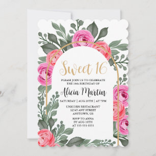 Dusty Pink Flora Greenery Rose Gold Sweet 16  Invitation