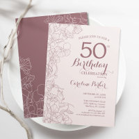 Dusty Pink Floral 50th Birthday Party Invitation